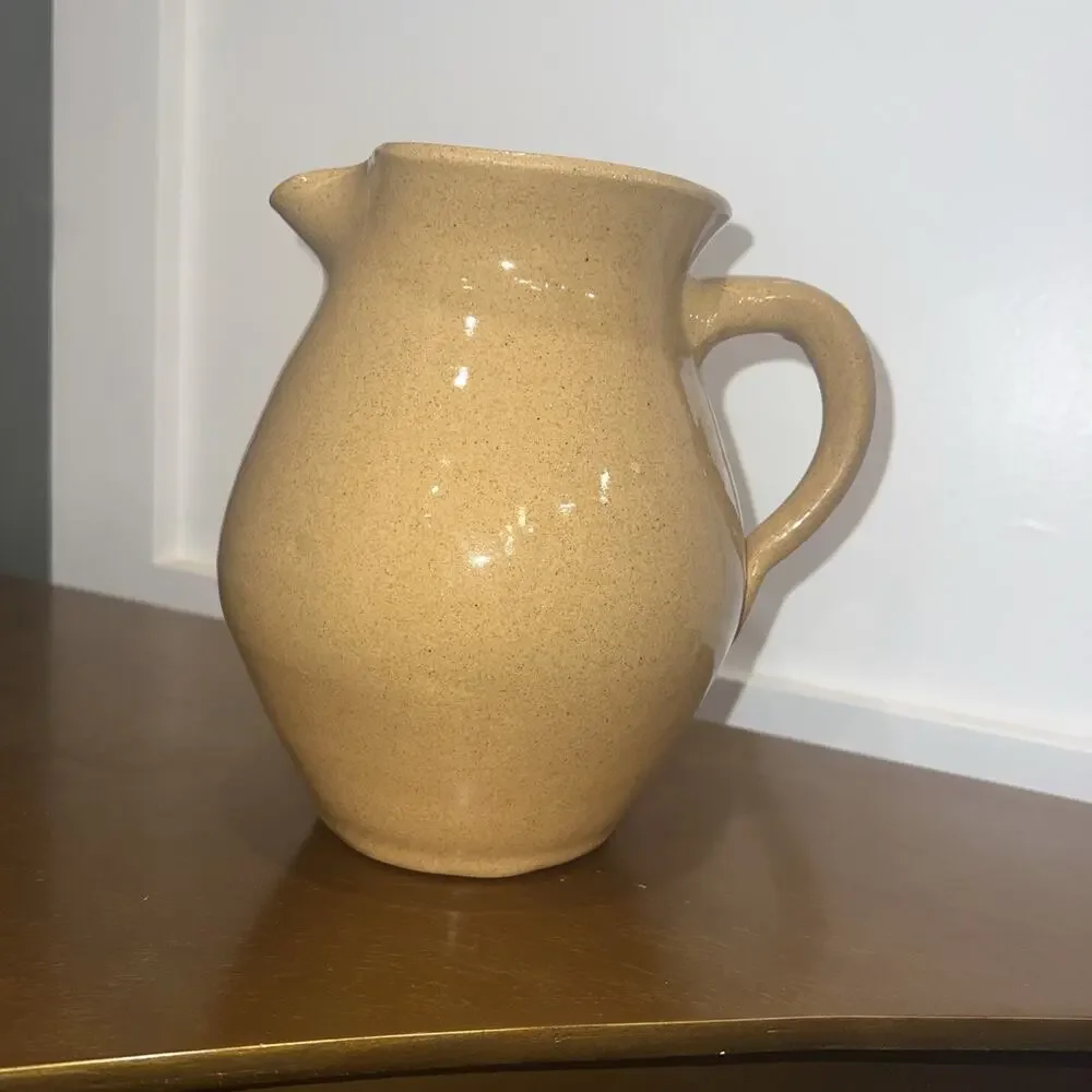 Handmade Bybee Studio Pottery Stoneware Pitcher Tan Glaze Farmhouse Decor 7in
